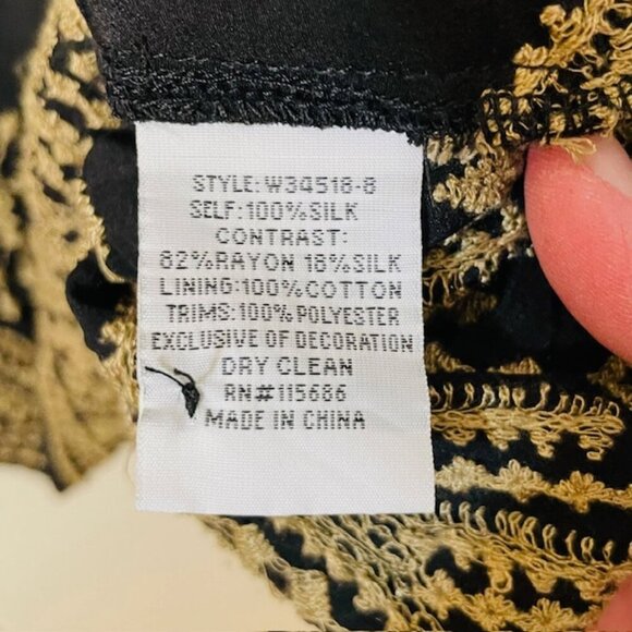 Johnny Was 100% Silk Embroidered Dress Black/Tan Himmel Boho Tunic Dress Medium - Picture 5 of 7